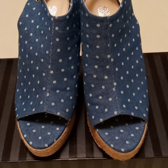 Like NEW,Victoria Secret,Blue Denim with White Polka Dots,Wedge Heel,Booties💙🦋 - Picture 11 of 13